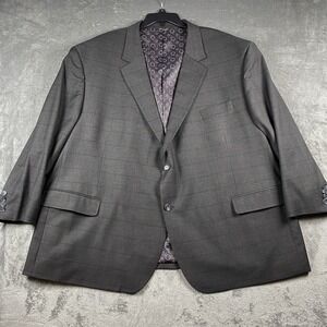Oak Hill Blazer Mens 4XL 58/60 Grey Plaid‎ Two Button Stretch Sport Coat Jacket
